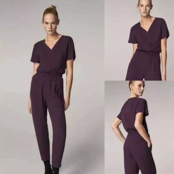 Massimo Dutti Women’s Romper Overall Jumpsuit Purple Plum Pockets Viscose Size 4 - Picture 1 of 13